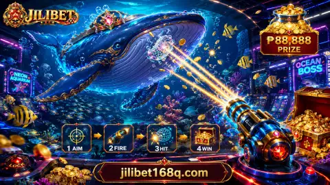 JILIBET fishing artwork showing a smaller school bending around layered coral before rejoining clearer open water