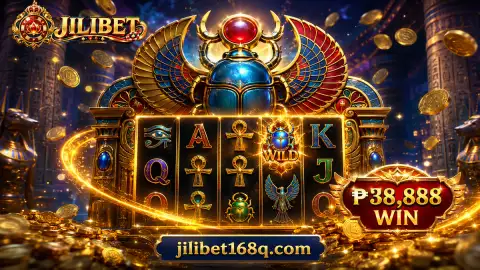 JILIBET slot reels paused near a stop with ruby gems, crown symbols, coin flares and warm gold light