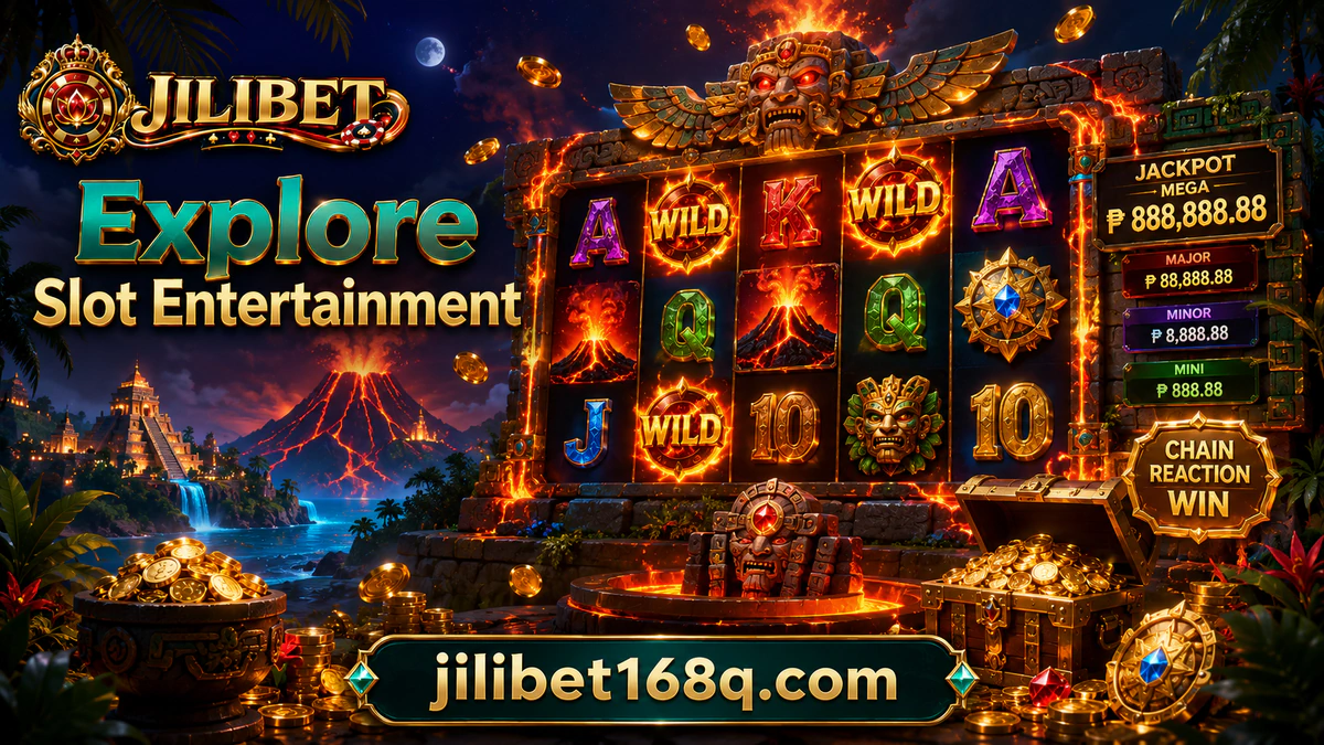JILIBET slot games scene with blurred reel symbols around a sharp gold crown and ruby gem